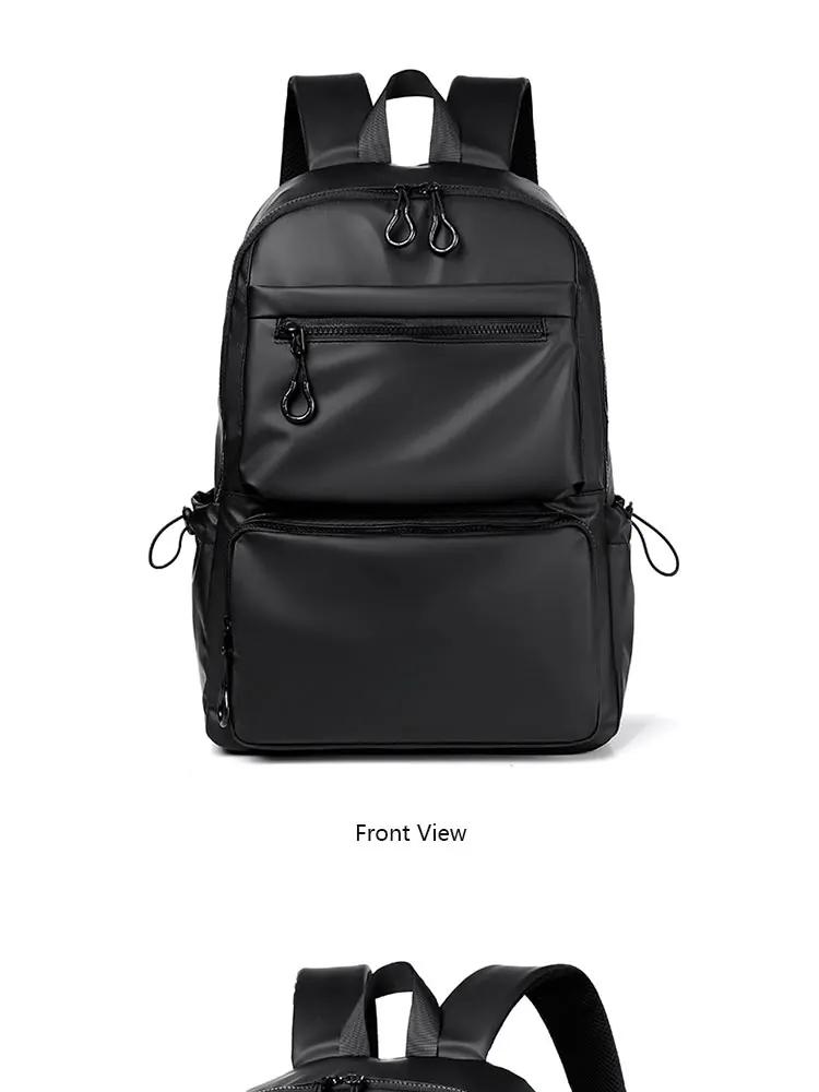 A 14 Inch Mens Backpack Large Capacity Travel Leisure Solid Color Pu Computer Backpack Fashion Men And Women Students Schoolbag | Fugo Best