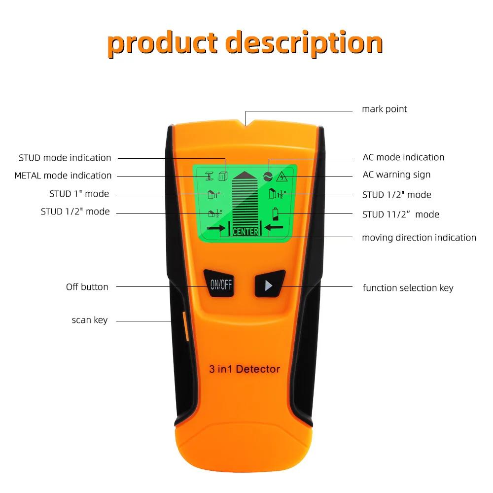 3 in 1 Wall Metal Detector Depth Professional Find Metal Wood Studs AC Voltage Live Wire Detect Wall Scanner Electric Box Finder | Fugo Best