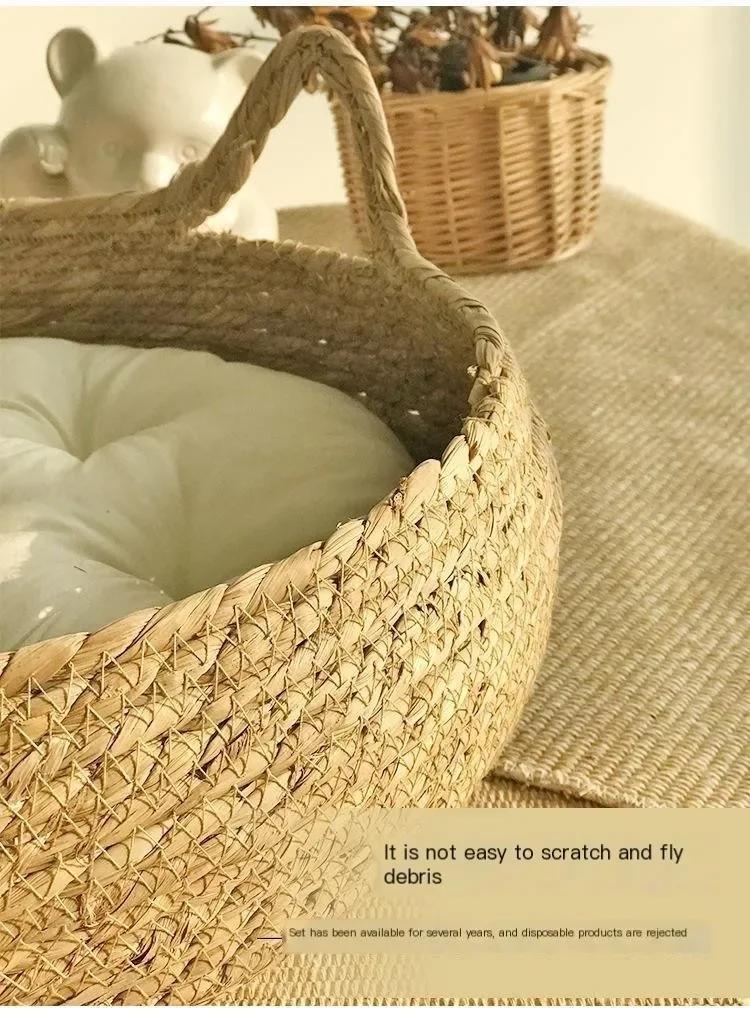 Four Seasons Universal Pure Handmade Vine Woven Cat Nest Seasonal Warmth Pad Detachable Washable Winter Pet Supplies Accessories | Fugo Best