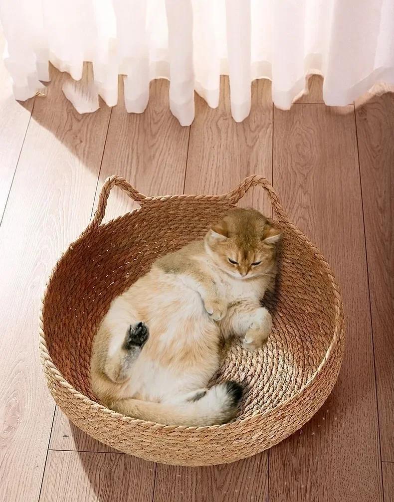 Four Seasons Universal Pure Handmade Vine Woven Cat Nest Seasonal Warmth Pad Detachable Washable Winter Pet Supplies Accessories | Fugo Best