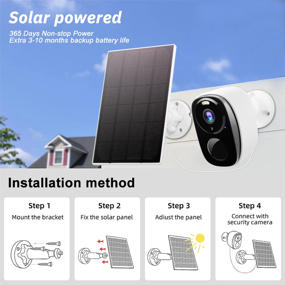 WiFi Camera Outdoor 2MP HD Wireless Solar Security Cameras Surveillance Color Night Vision Waterproof Camera Built-in Battery | Fugo Best