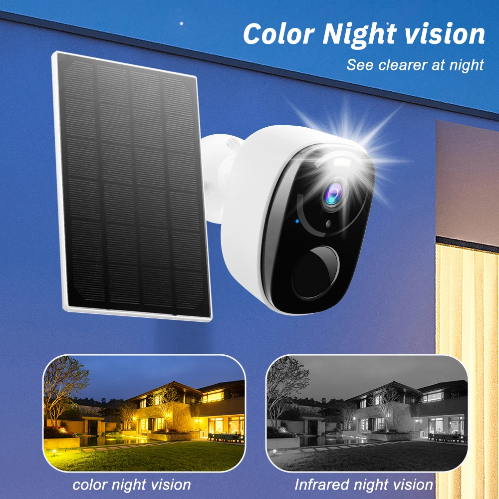 WiFi Camera Outdoor 2MP HD Wireless Solar Security Cameras Surveillance Color Night Vision Waterproof Camera Built-in Battery | Fugo Best