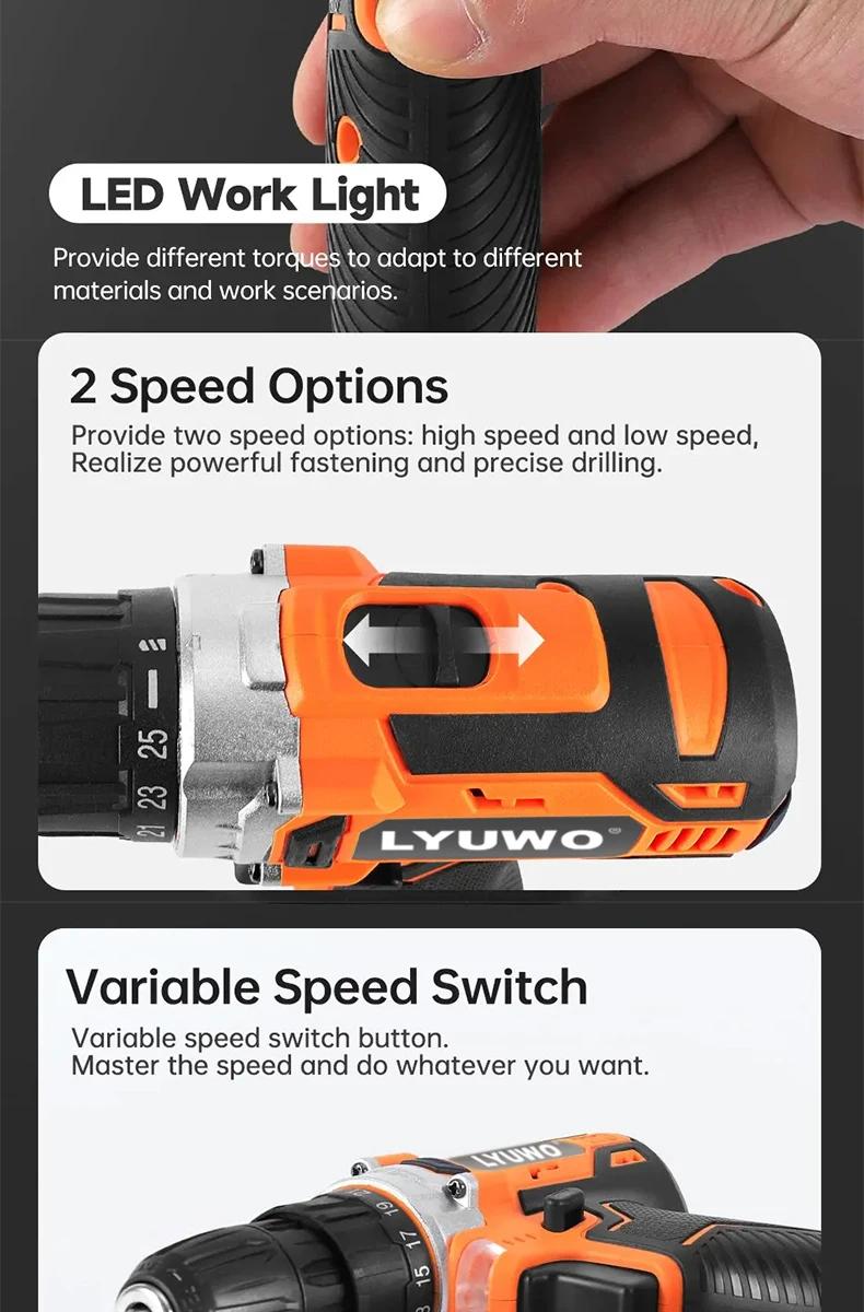 LYUWO Cordless Drill 40N Electric Screwdriver With Screwdriver Head, Two Wireless Power Drive Battery Tools | Fugo Best