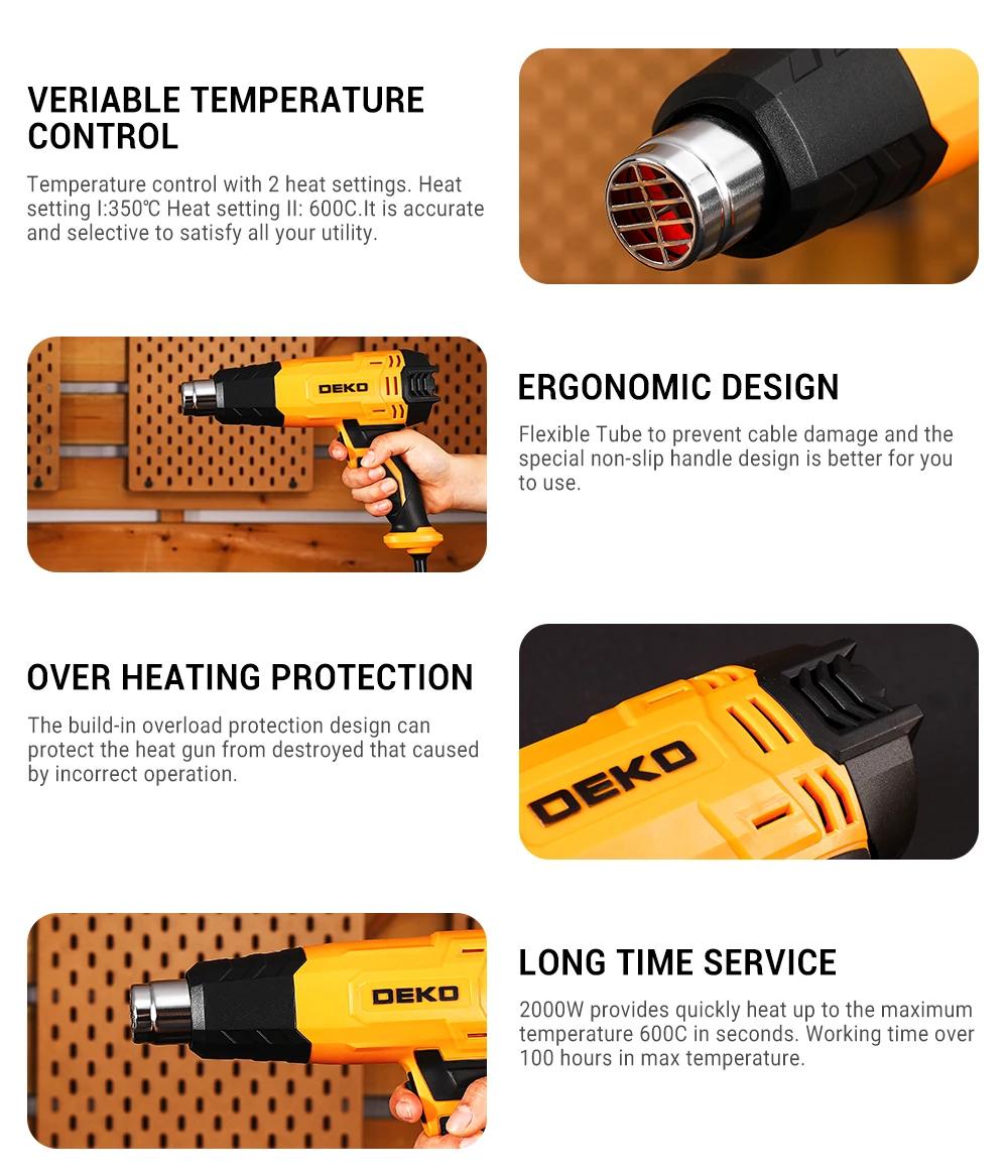 DEKO DKHG06 2000W Heat Gun 2 Temperature Adjustment 3 Accessories Advanced Electric Hot Air Gun Electric Tools | Fugo Best