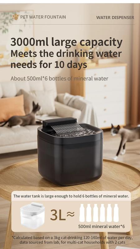 3L USB Pet Water Fountain with Pump & Filter Anti-Dry Burning Cat Water Dispenser Auto Recirculating Pet Water Flow Drinker | Fugo Best