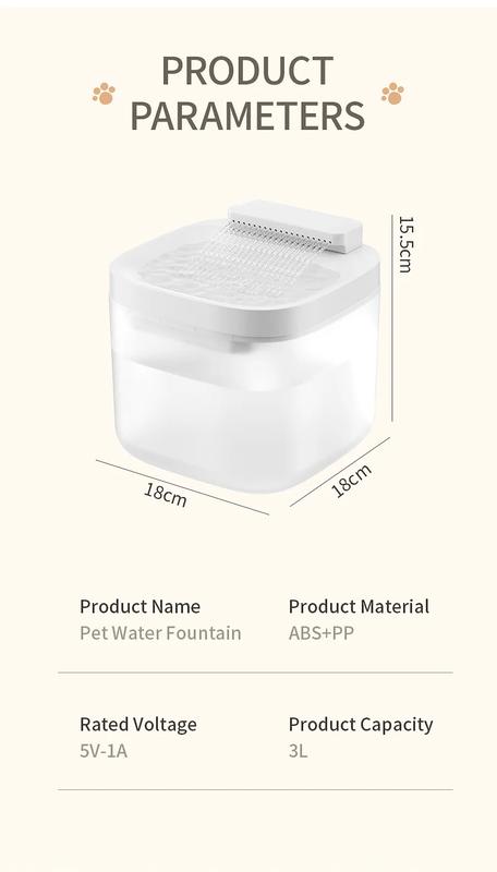 3L USB Pet Water Fountain with Pump & Filter Anti-Dry Burning Cat Water Dispenser Auto Recirculating Pet Water Flow Drinker | Fugo Best