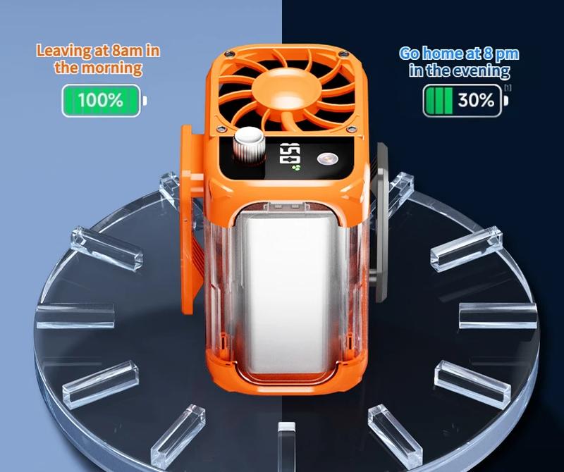 Mini high-speed waist fan, bladeless USB hanging neck fan, outdoor multifunctional mobile power lighting digital display fan | Fugo Best