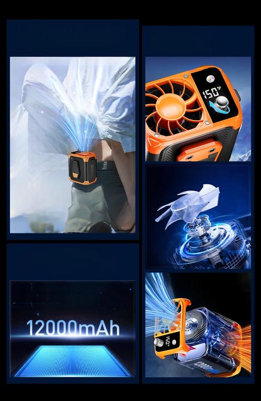 Mini high-speed waist fan, bladeless USB hanging neck fan, outdoor multifunctional mobile power lighting digital display fan | Fugo Best