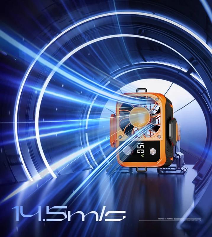 Mini high-speed waist fan, bladeless USB hanging neck fan, outdoor multifunctional mobile power lighting digital display fan | Fugo Best