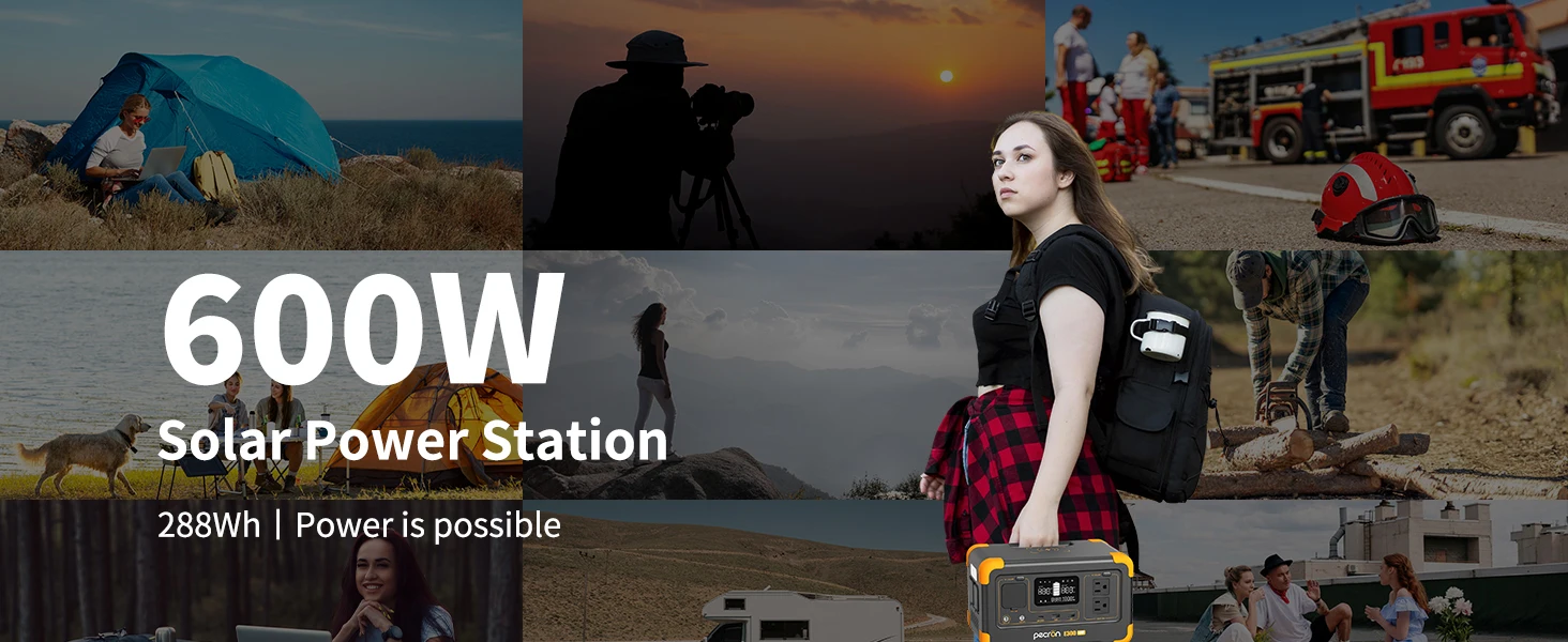 Pecron E300LFP Portable Power Station 600W 288Wh LiFePO4 Battery Solar Generator Power Bank Fast Charging for Home , RV, Camping | Fugo Best