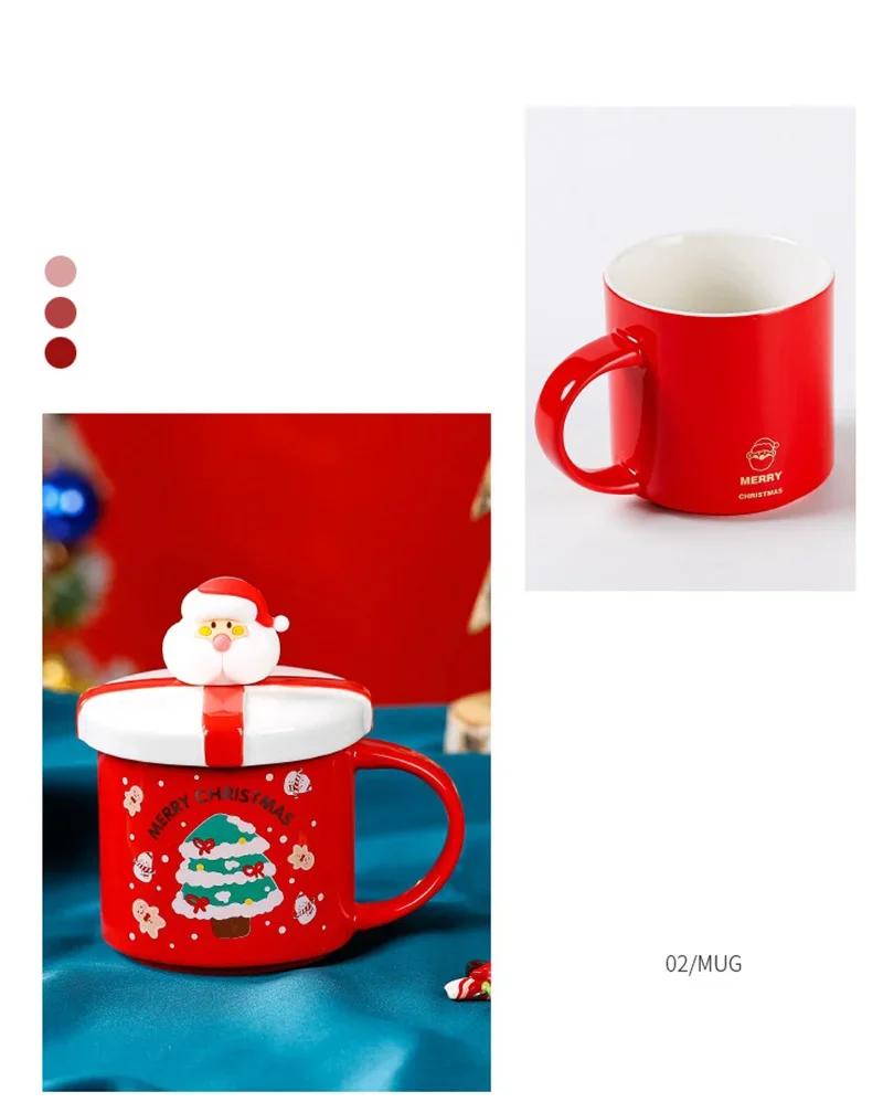 Christmas Mug With Lid and Spoon Santa Claus Ceramic Coffee Cup Elk Snowman Couple water cup Breakfast Dessert Milk Mug Xmas Gif | Fugo Best