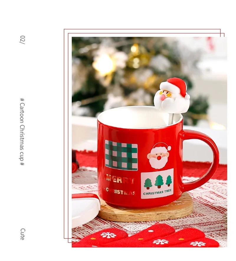 Christmas Mug With Lid and Spoon Santa Claus Ceramic Coffee Cup Elk Snowman Couple water cup Breakfast Dessert Milk Mug Xmas Gif | Fugo Best