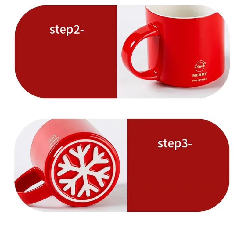 Christmas Mug With Lid and Spoon Santa Claus Ceramic Coffee Cup Elk Snowman Couple water cup Breakfast Dessert Milk Mug Xmas Gif | Fugo Best