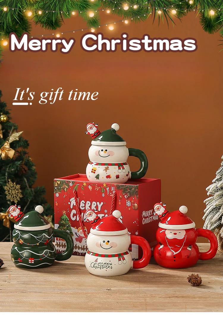 400ML Christmas Mug Christmas Snowman Ceramic Cup With Lid Handle Creative Couple Xmas Gift Milk Coffee Cup For Home With Box | Fugo Best