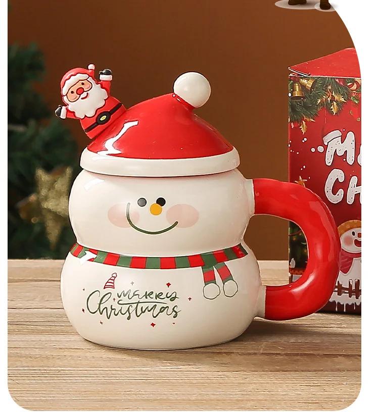400ML Christmas Mug Christmas Snowman Ceramic Cup With Lid Handle Creative Couple Xmas Gift Milk Coffee Cup For Home With Box | Fugo Best