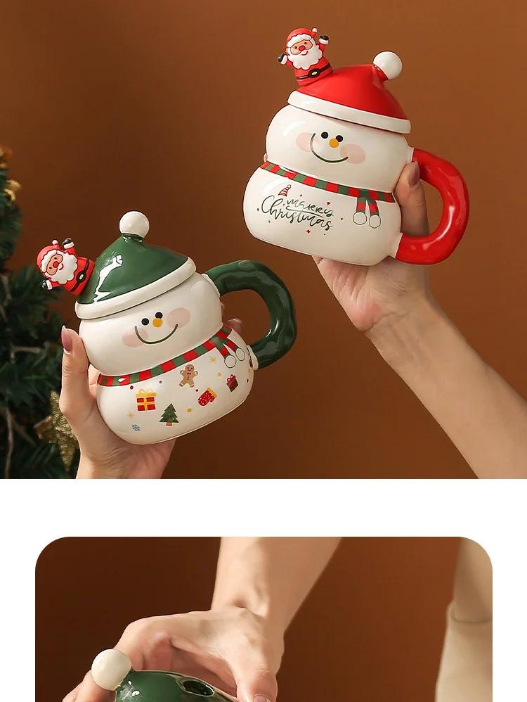 400ML Christmas Mug Christmas Snowman Ceramic Cup With Lid Handle Creative Couple Xmas Gift Milk Coffee Cup For Home With Box | Fugo Best
