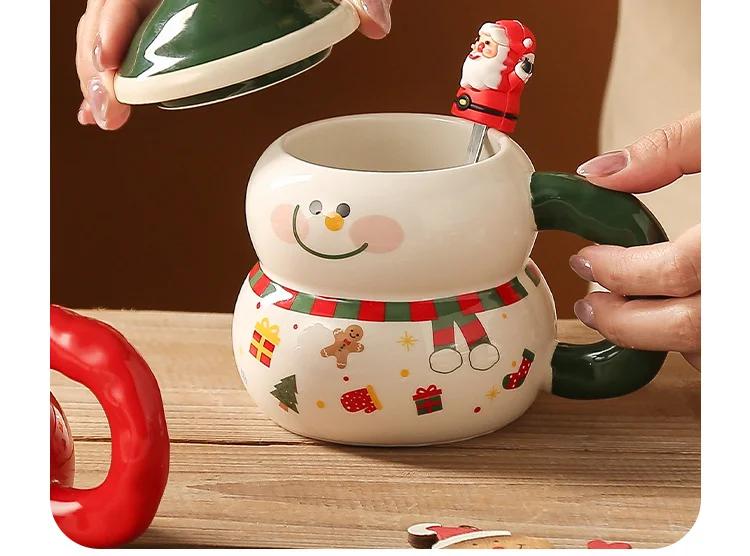 400ML Christmas Mug Christmas Snowman Ceramic Cup With Lid Handle Creative Couple Xmas Gift Milk Coffee Cup For Home With Box | Fugo Best