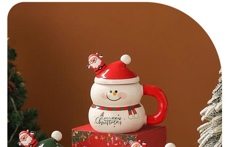 400ML Christmas Mug Christmas Snowman Ceramic Cup With Lid Handle Creative Couple Xmas Gift Milk Coffee Cup For Home With Box | Fugo Best