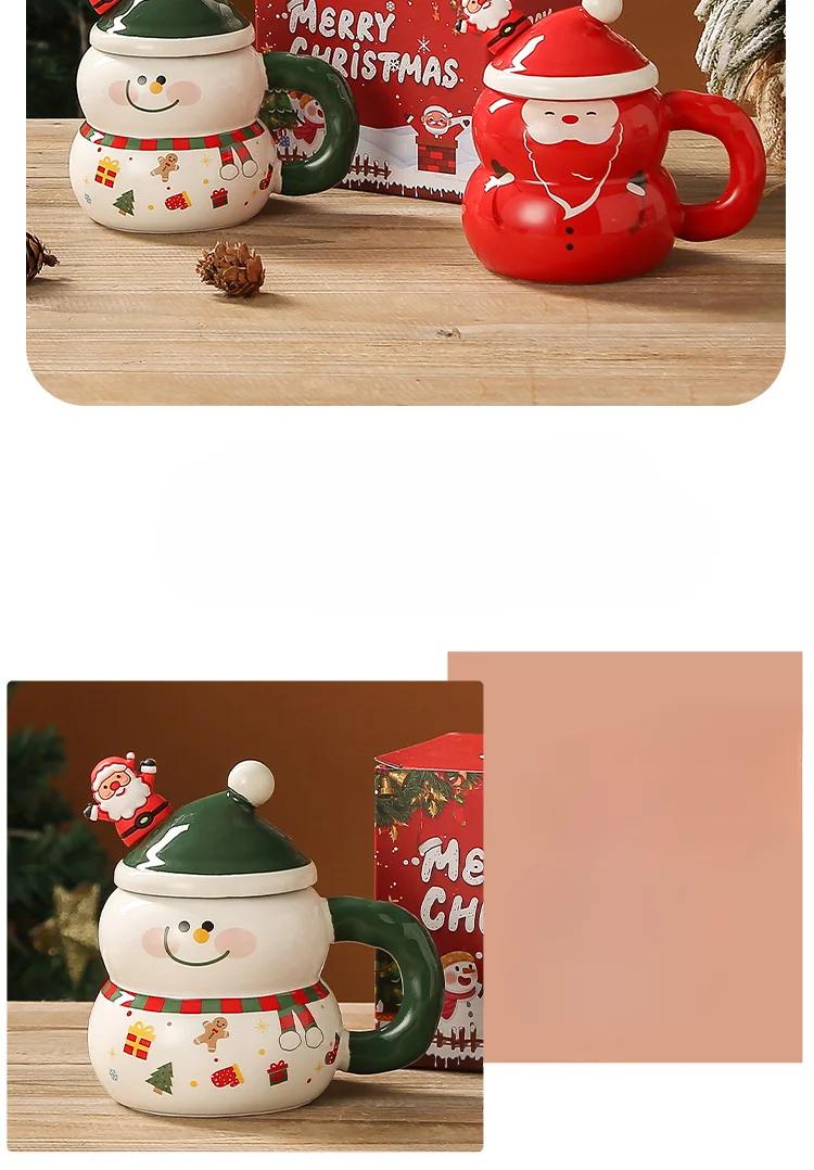 400ML Christmas Mug Christmas Snowman Ceramic Cup With Lid Handle Creative Couple Xmas Gift Milk Coffee Cup For Home With Box | Fugo Best