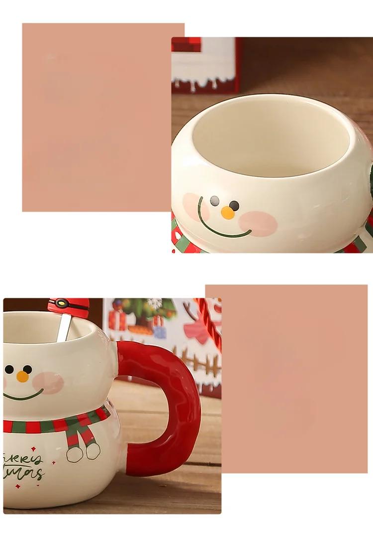 400ML Christmas Mug Christmas Snowman Ceramic Cup With Lid Handle Creative Couple Xmas Gift Milk Coffee Cup For Home With Box | Fugo Best