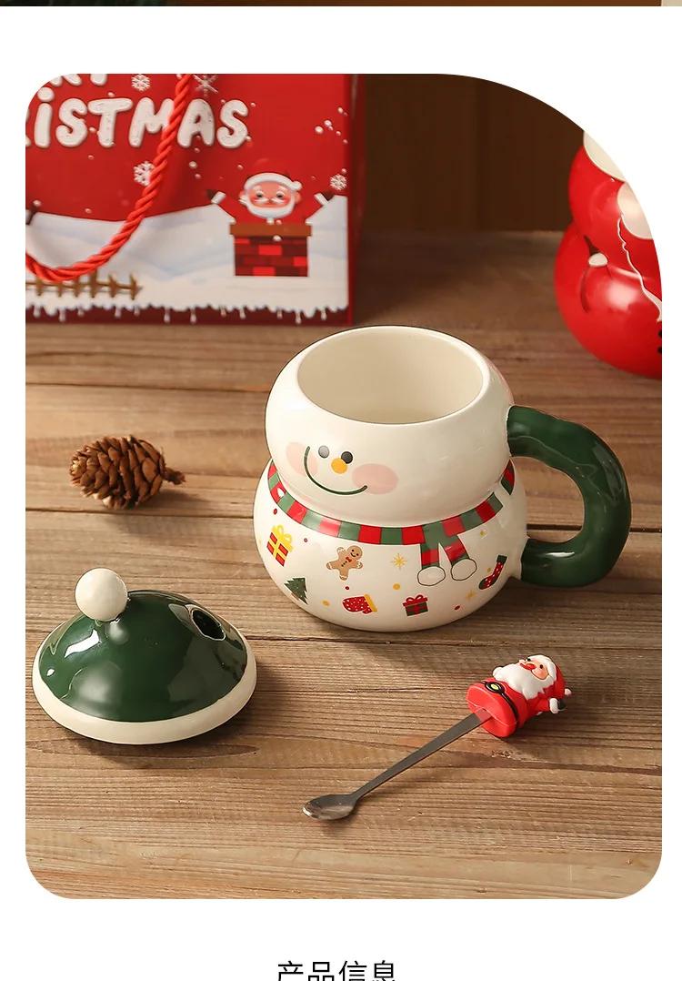 400ML Christmas Mug Christmas Snowman Ceramic Cup With Lid Handle Creative Couple Xmas Gift Milk Coffee Cup For Home With Box | Fugo Best