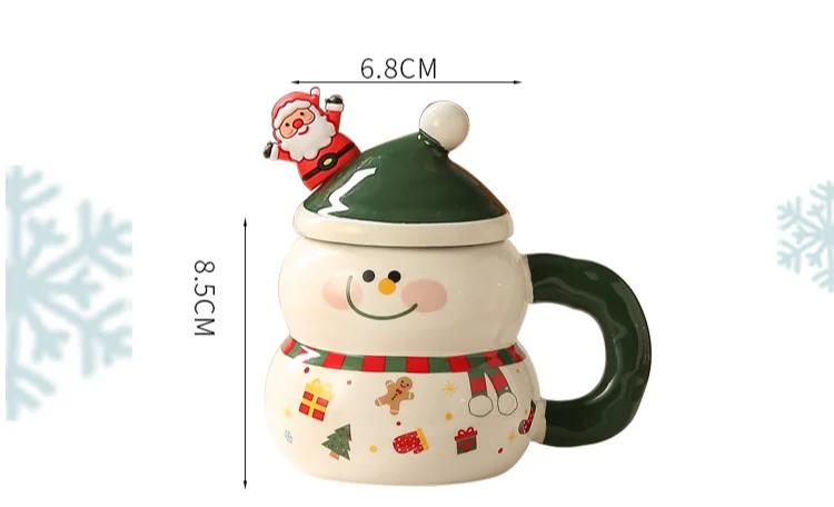 400ML Christmas Mug Christmas Snowman Ceramic Cup With Lid Handle Creative Couple Xmas Gift Milk Coffee Cup For Home With Box | Fugo Best