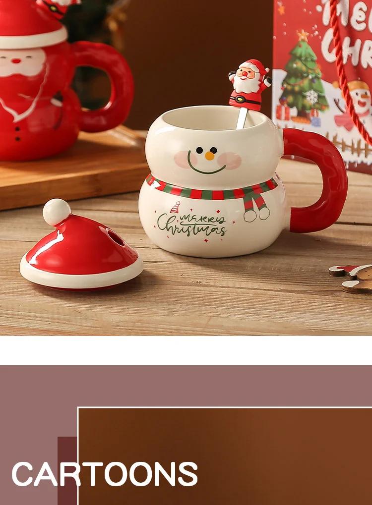 400ML Christmas Mug Christmas Snowman Ceramic Cup With Lid Handle Creative Couple Xmas Gift Milk Coffee Cup For Home With Box | Fugo Best