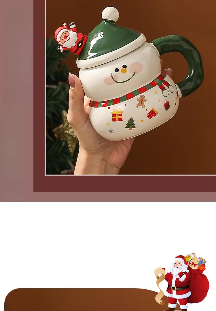 400ML Christmas Mug Christmas Snowman Ceramic Cup With Lid Handle Creative Couple Xmas Gift Milk Coffee Cup For Home With Box | Fugo Best