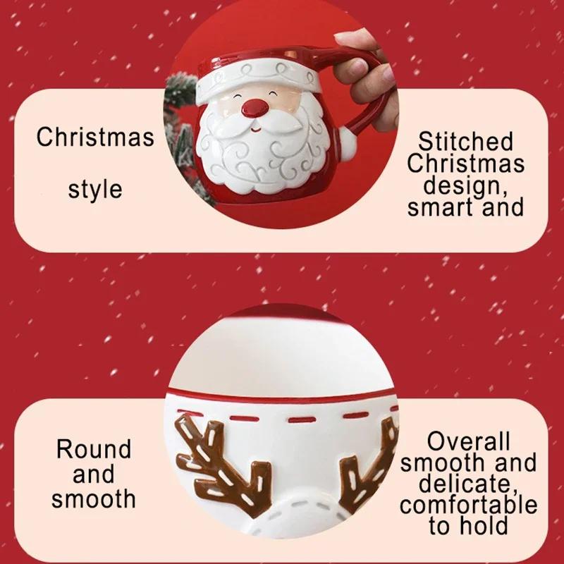 Christmas Creative Ceramic Mug Santa Claus Elk Embossed Coffee Cup Breakfast oatmeal Milk cups Home Water Cup Christmas Gift | Fugo Best