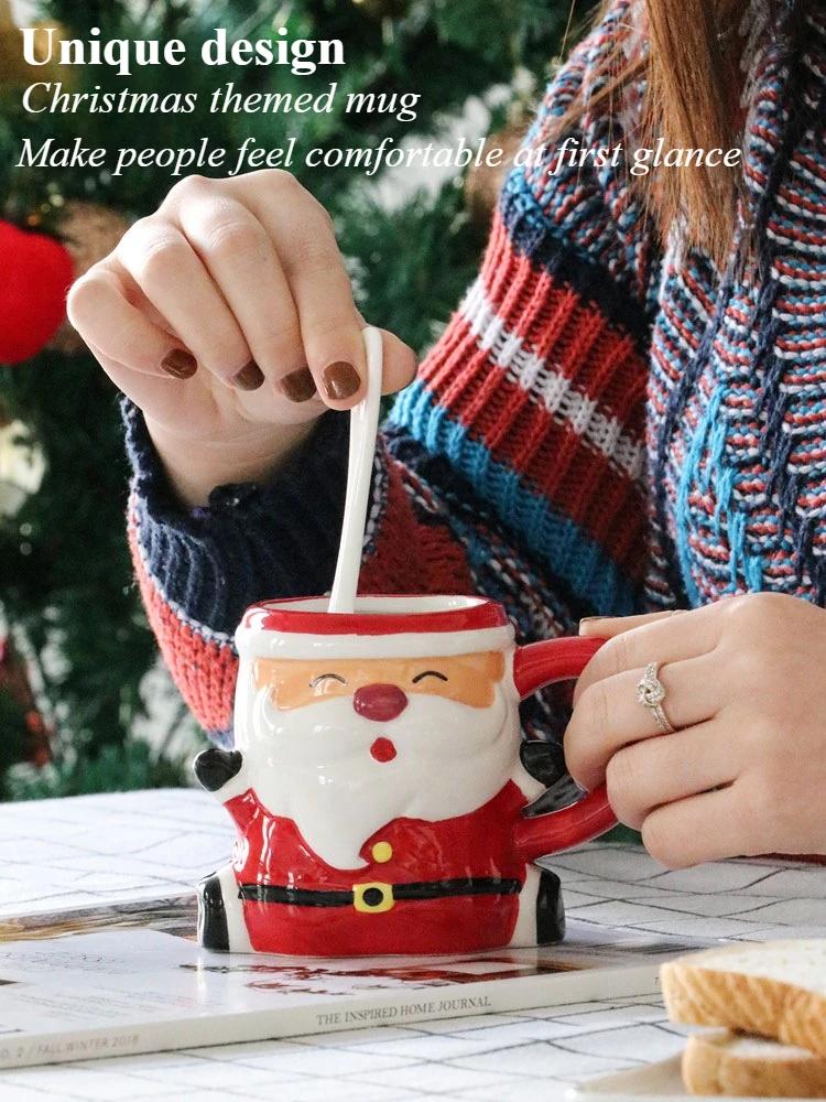 Latest popular Santa Claus cup ceramic cup gift box with cartoon 3D hand drawn gift creative mug Christmas holiday gift | Fugo Best
