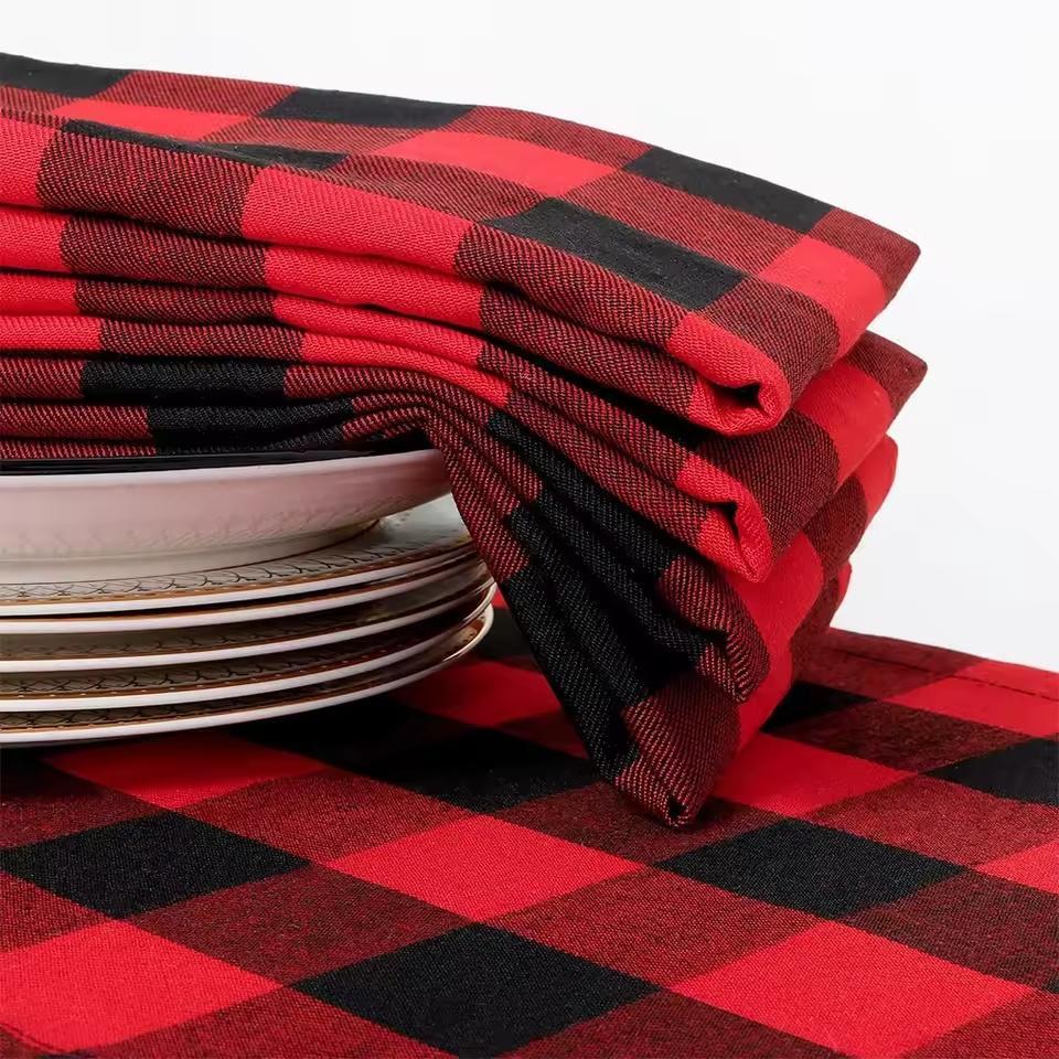 Set of 12 Christmas Plaid Napkins Washable 30x45cm Reusable Cloth Napkins for Wedding Baby Show Party Thanksgiving Christmas | Fugo Best