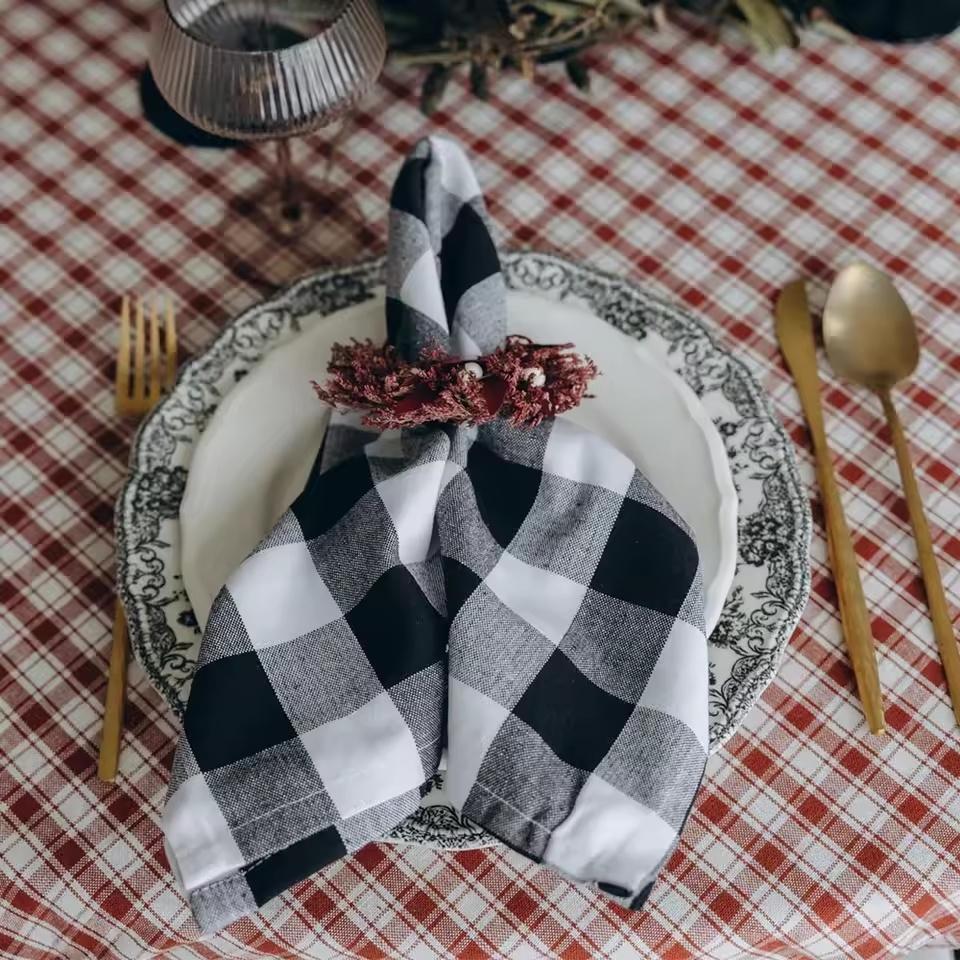 Set of 12 Christmas Plaid Napkins Washable 30x45cm Reusable Cloth Napkins for Wedding Baby Show Party Thanksgiving Christmas | Fugo Best