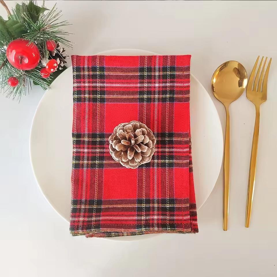 Set of 12 Christmas Plaid Napkins Washable 30x45cm Reusable Cloth Napkins for Wedding Baby Show Party Thanksgiving Christmas | Fugo Best