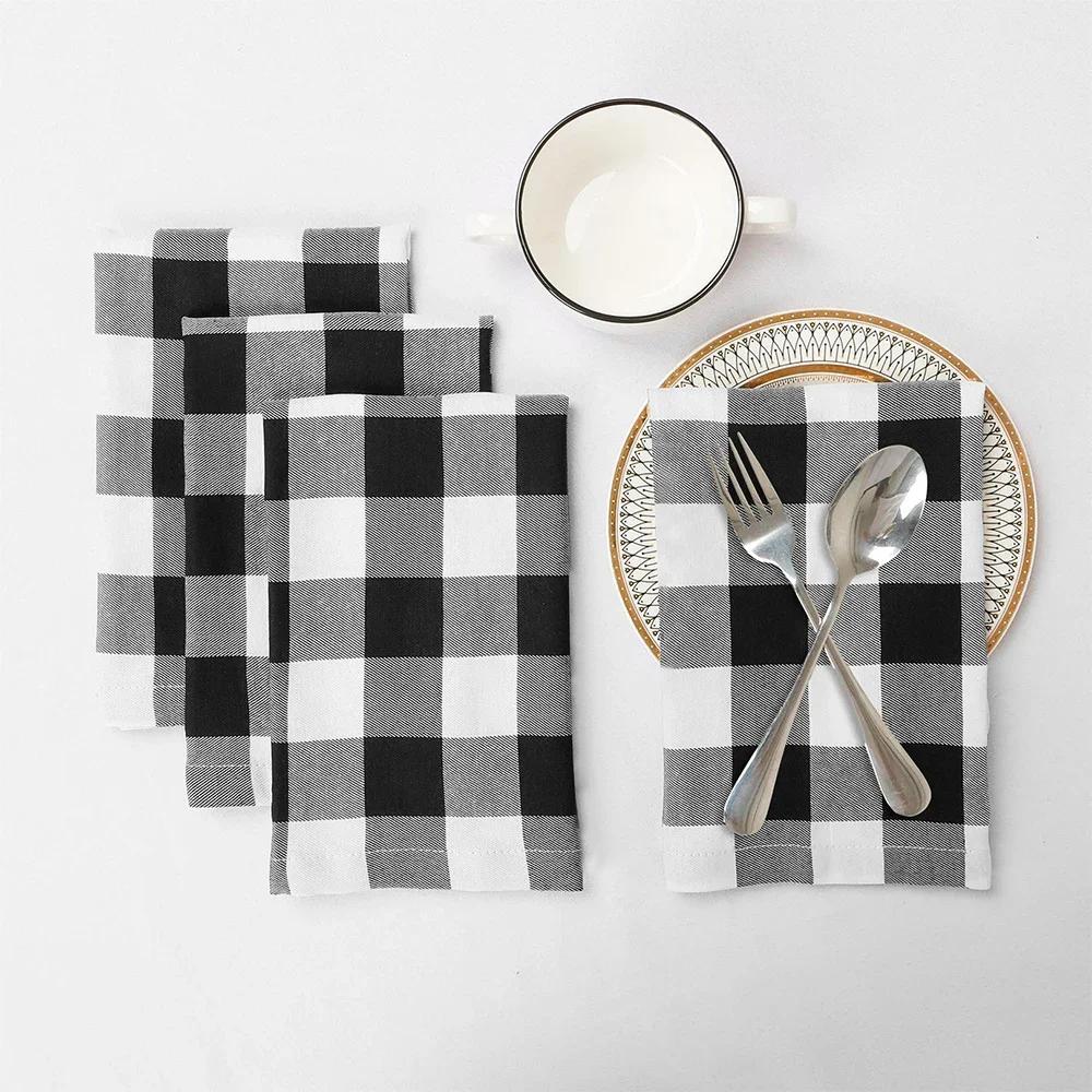 Set of 12 Christmas Plaid Napkins Washable 30x45cm Reusable Cloth Napkins for Wedding Baby Show Party Thanksgiving Christmas | Fugo Best