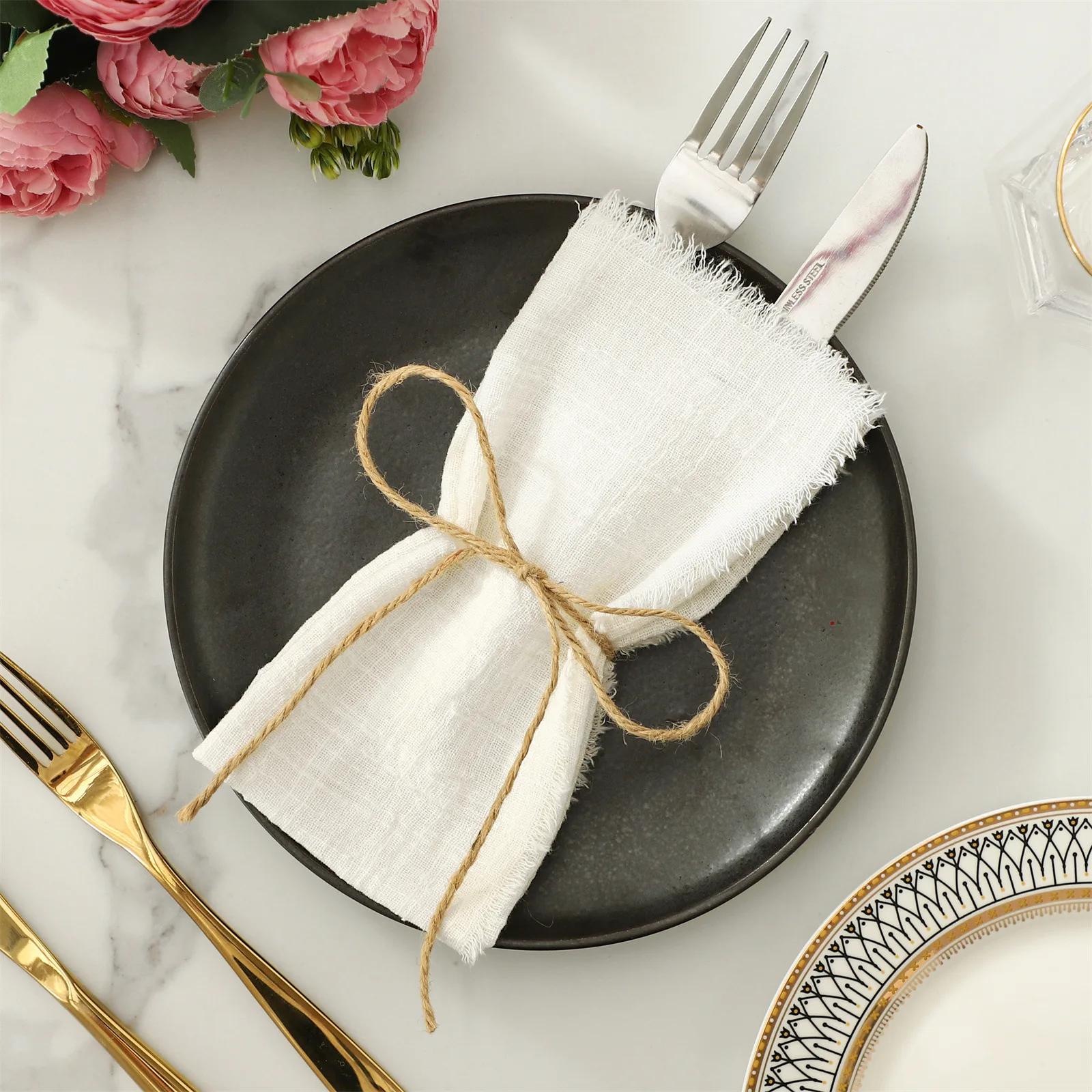 50pcs 32x32cm Christmas Red Gauze Cotton Napkins Reusable Tea Towel Wedding Party Table Xmas Decor New Year Retro Burrs Napkins | Fugo Best