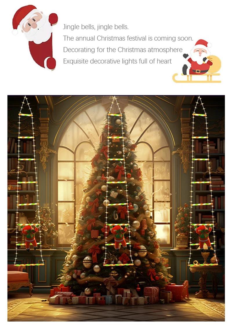LED Christmas Decorations Fairy lamp LED Ladder Lamp with Climbing Santa Claus Home Outdoor Christmas Light New Year Ornaments s | Fugo Best