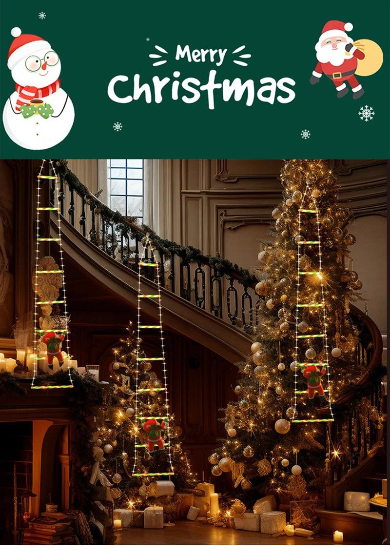 LED Christmas Decorations Fairy lamp LED Ladder Lamp with Climbing Santa Claus Home Outdoor Christmas Light New Year Ornaments s | Fugo Best