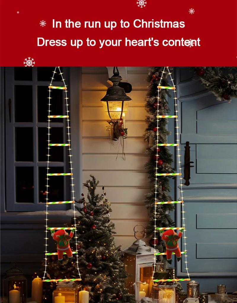 LED Christmas Decorations Fairy lamp LED Ladder Lamp with Climbing Santa Claus Home Outdoor Christmas Light New Year Ornaments s | Fugo Best