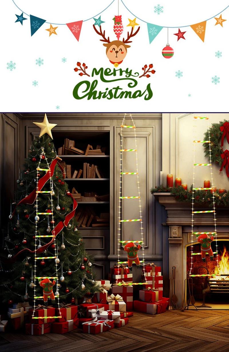 LED Christmas Decorations Fairy lamp LED Ladder Lamp with Climbing Santa Claus Home Outdoor Christmas Light New Year Ornaments s | Fugo Best