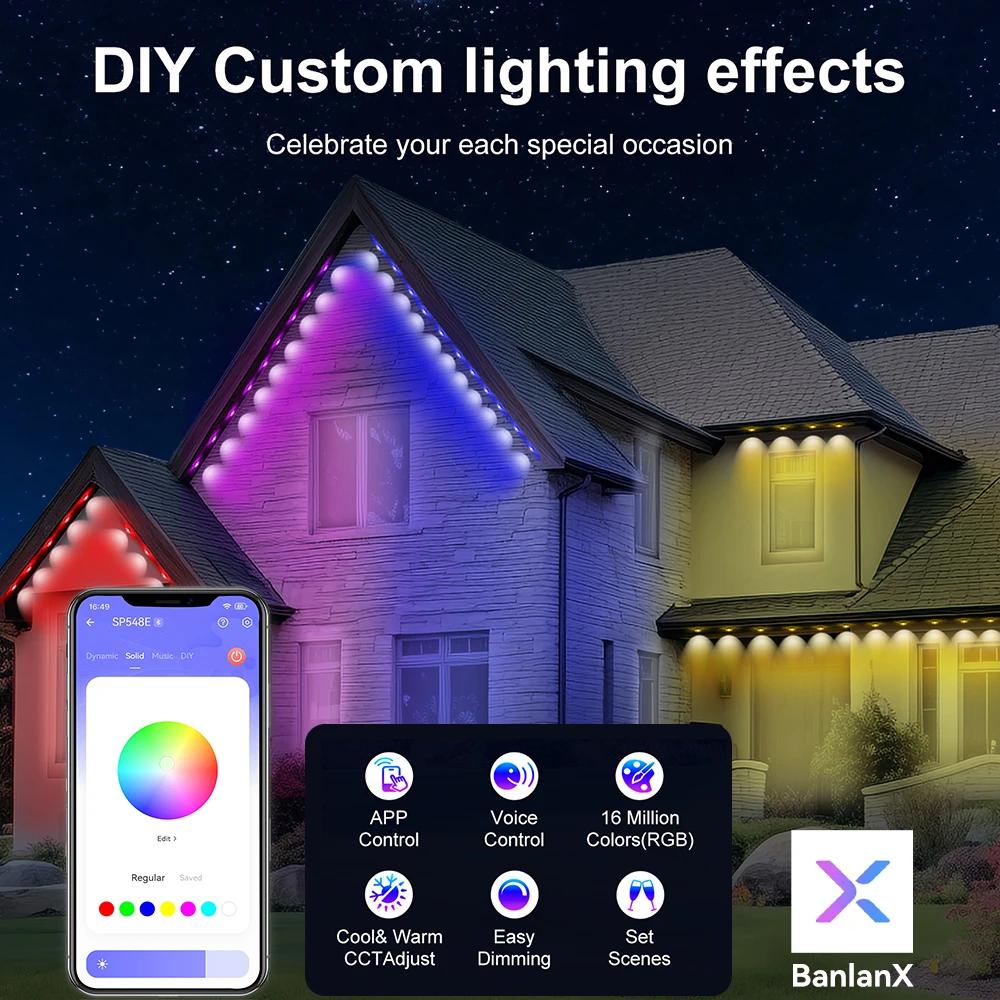 Permanent Outdoor Lights, Smart RGB Northern Lights , 100ft with 60 LED Eaves Lights IP68 Waterproof for Christmas Party Holiday | Fugo Best