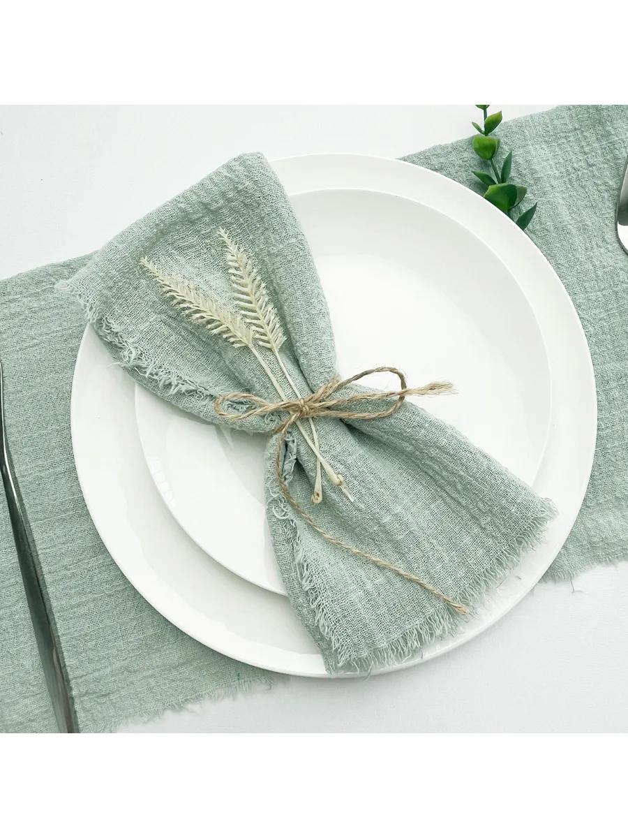 50pcs 32x32cm Wholesale Gauze Cotton Napkin sage green Reusable Tea Towel Wedding Party Christmas Table Decor Retro Burrs napkin | Fugo Best