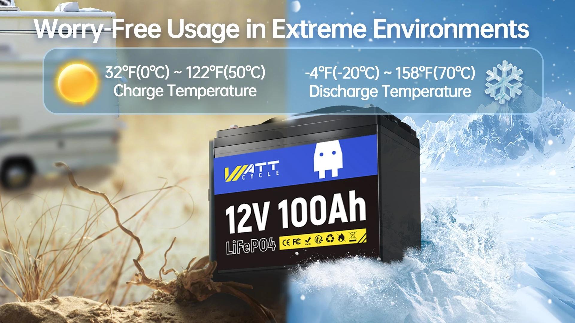  Wattcycle LiFePO4 Battery 12V 100Ah Group 24 Built-in 100A BMS Rechargeable Lithium Iron Phosphate Battery Packs For RV, etc | Fugo Best