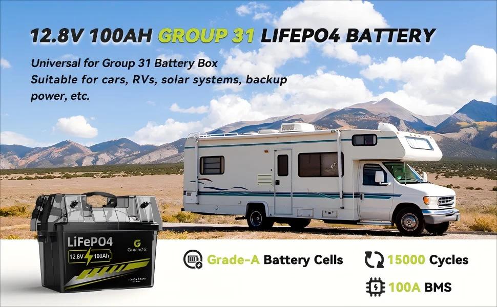 12V 100Ah LiFePO4 Battery Group 31 With Built-in 100A BMS, 15000 Deep Cycles Rechargeable Lithium Battery Prefect for Solar Syst | Fugo Best