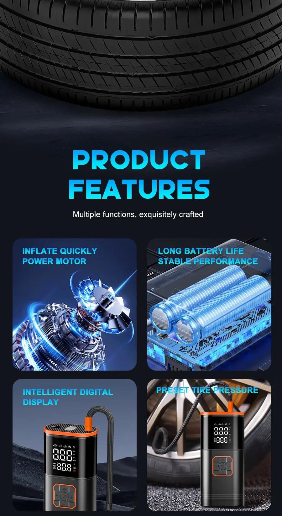 Digital Display Portable Tire Inzzator, USB Rechargeable Air Compressor for Car Bike Motorcycle Tires, Balls, Inflatable Toys | Fugo Best