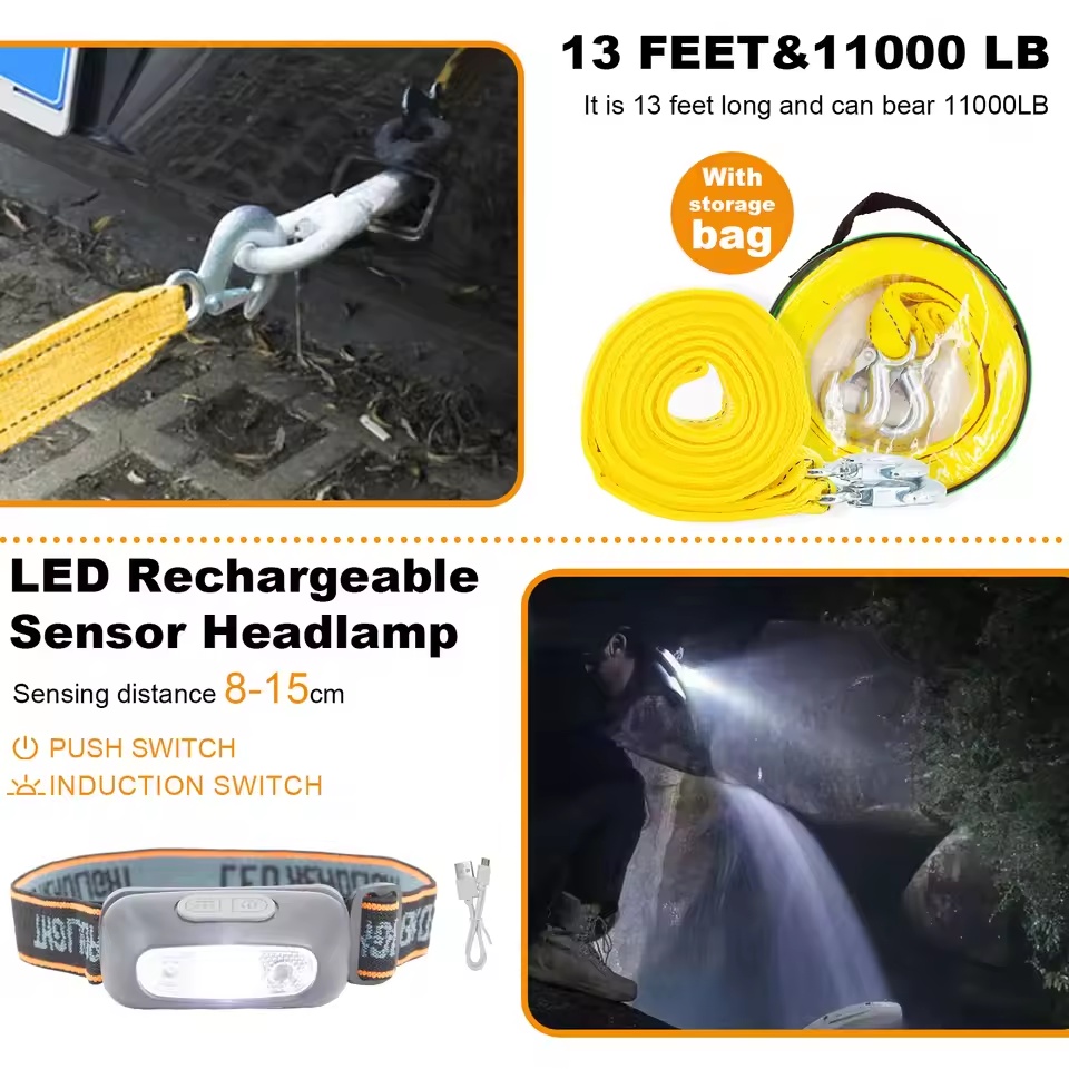 Car Emergency Roadside Assistance Kit Jumper Cable Tow Strap First Aid Supplies Multipurpose Pack motorist self-defense tool | Fugo Best