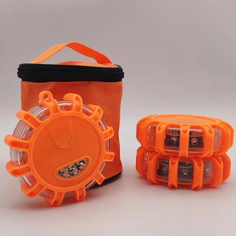 3 Pack LED Road Flares Flashing Emergency Warning Light Help Flash Waterproof Roadside Safety Disc Magnetic Base Flashing Flare | Fugo Best