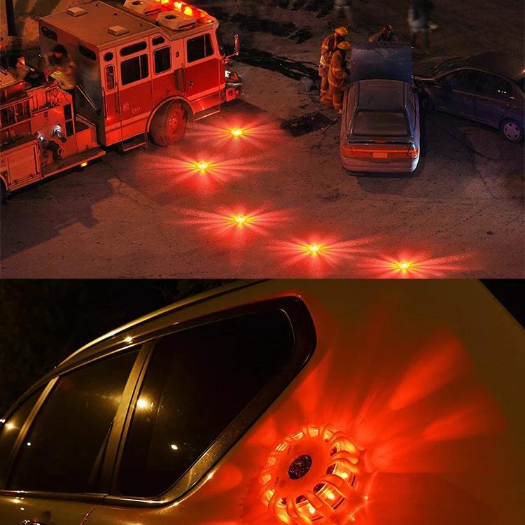 3 Pack LED Road Flares Flashing Emergency Warning Light Help Flash Waterproof Roadside Safety Disc Magnetic Base Flashing Flare | Fugo Best