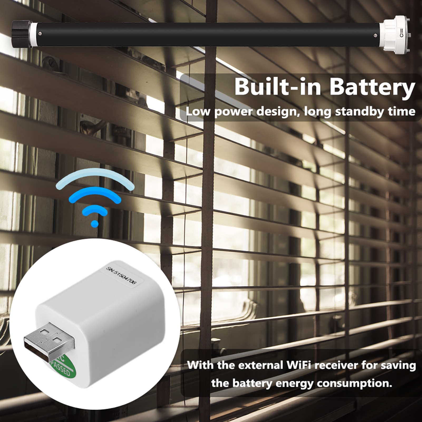 Tuya WiFi Tubular Intelligent Rechargable Curtain Motor for 38mm Tube Intelligent Electric Curtain Motors for Alexa Google | Fugo Best