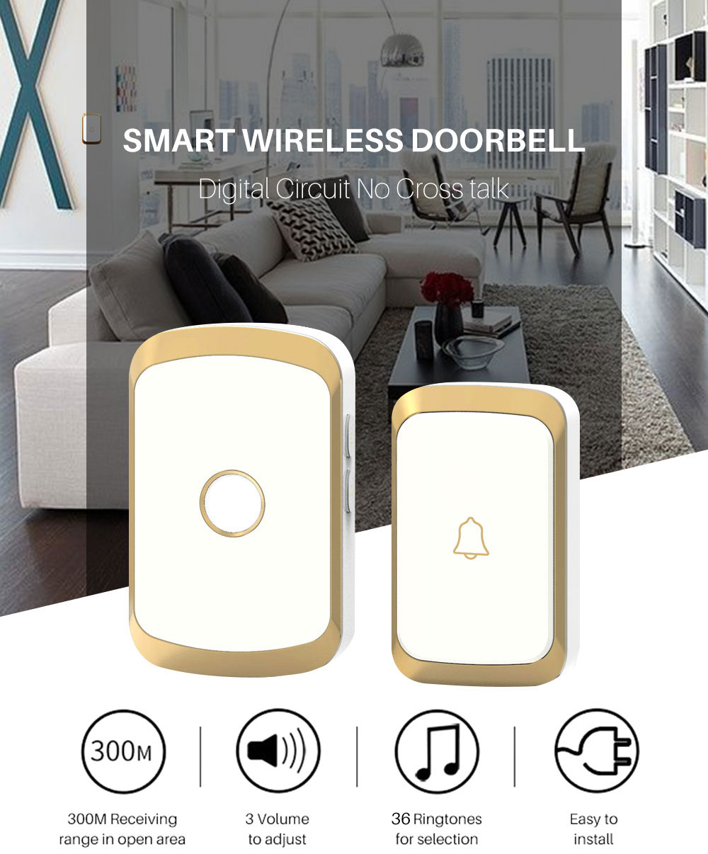 Wireless Doorbell 36 Chimes Door Ring AC 100-240V 300M Range IP44 Waterproof EU UK US Plug Receiver Door Bell | Fugo Best