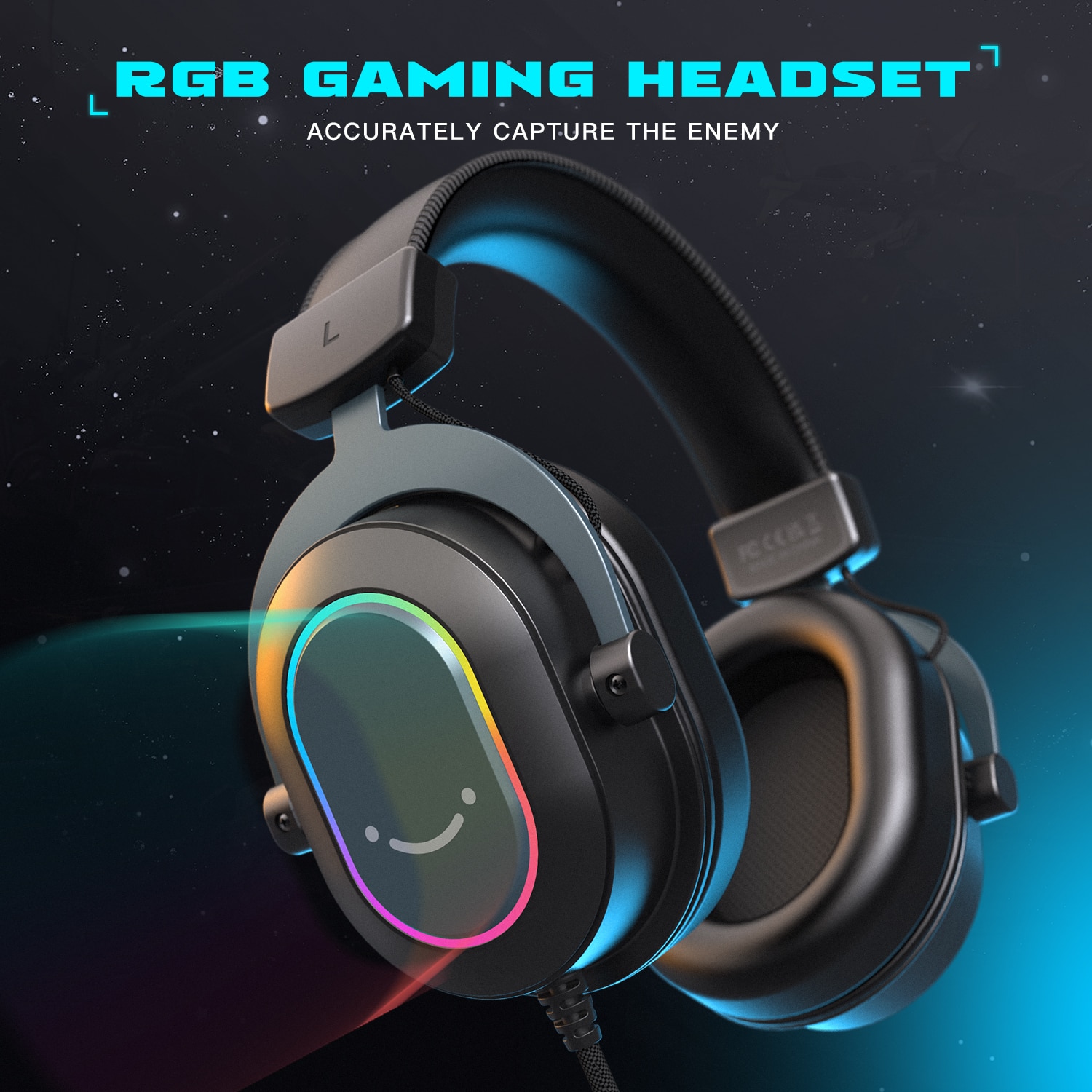 Fifine Dynamic RGB Gaming Headset with Mic Over-Ear Headphones 7.1 Surround Sound PC PS4 PS5 3 EQ Options Game Movie Music | Fugo Best
